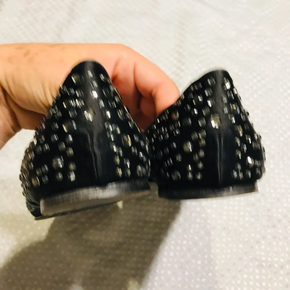 Valentino Garavani Swarovski Crystal Studded Flats Black Satin Size 8.5 - Picture 7 of 14